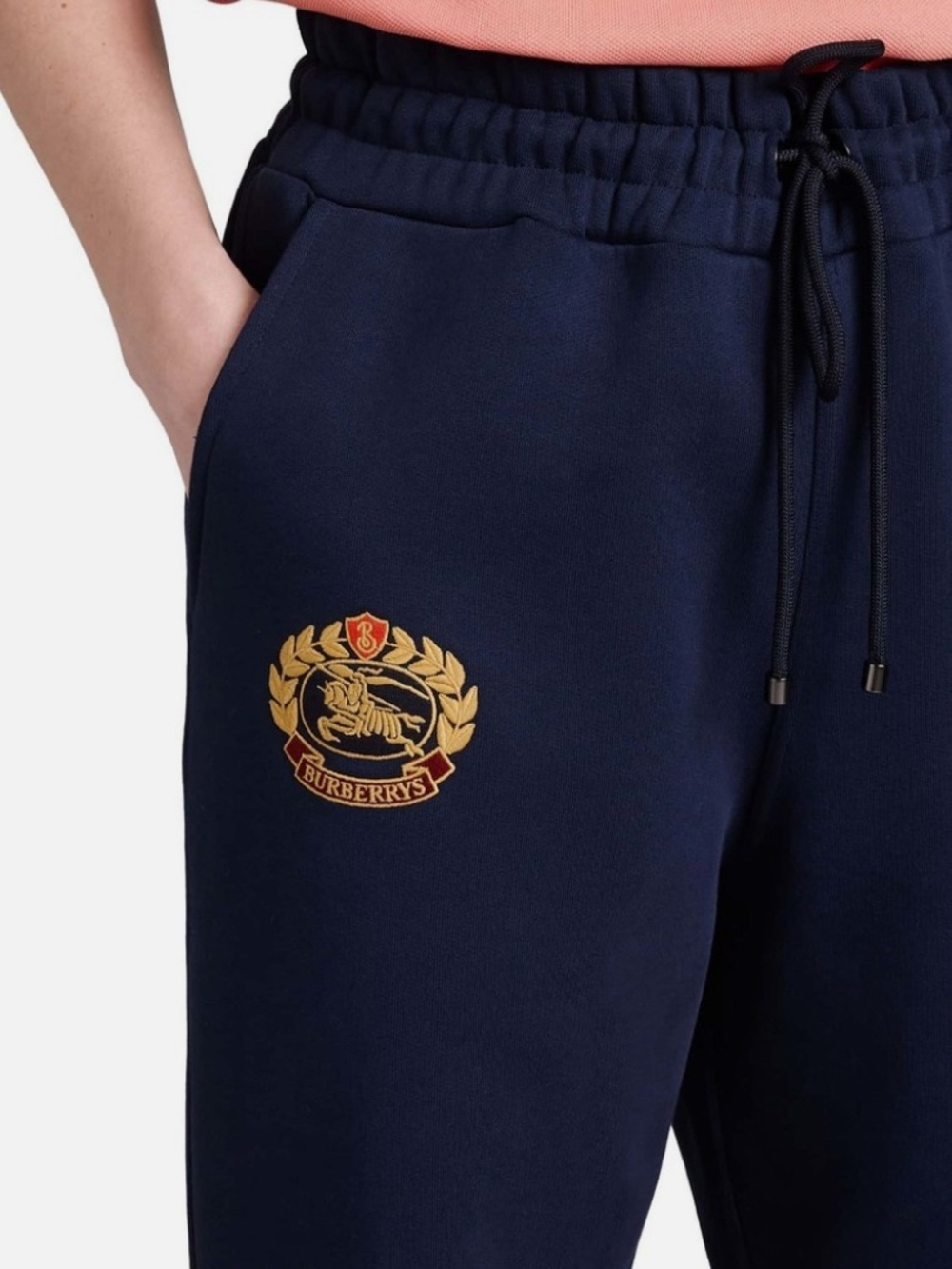 Burberry Navy Joggers with Embroidered Crest
